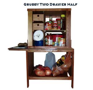 Grubby Two drawer half setup as a mini chuck box.